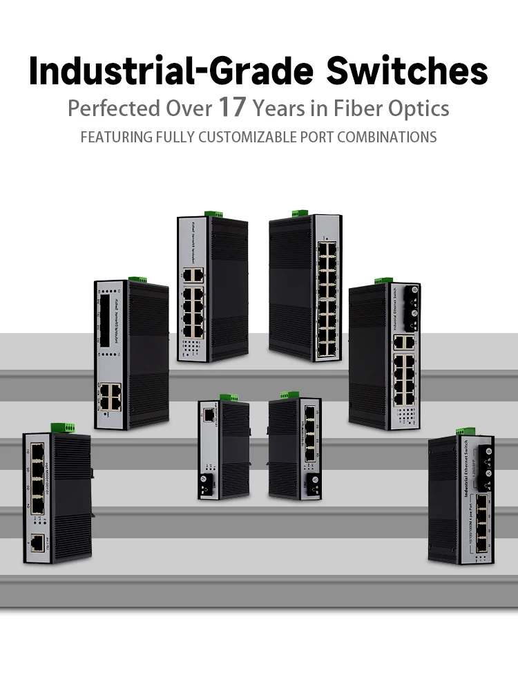 Gigabit 8 Port Industrial Ethernet Switch with 2 10/100/1000Mbps Uplink 2 SFP Fiber Port Din-rail Industrial Network Switch