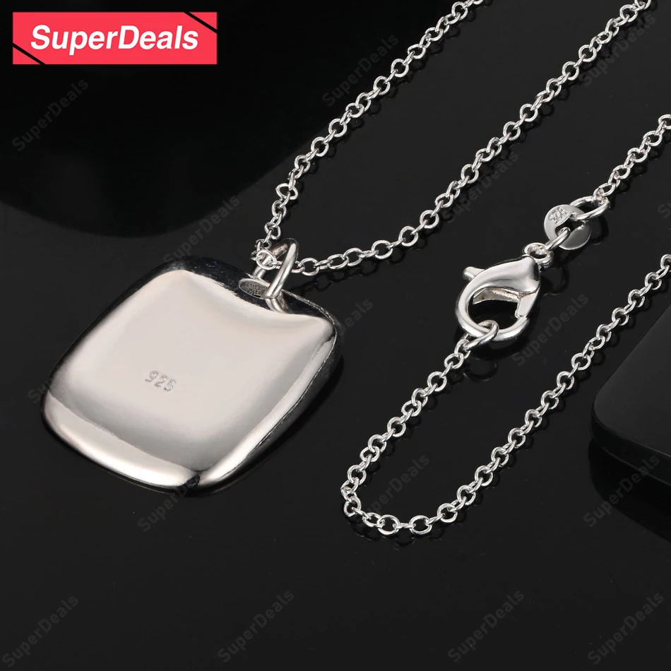 

SuperDeals 925 Sterling Silver Smooth Square Pendant Necklace For Women 16-30 Inch Chain Birthday Party Fashion Simple Jewelry