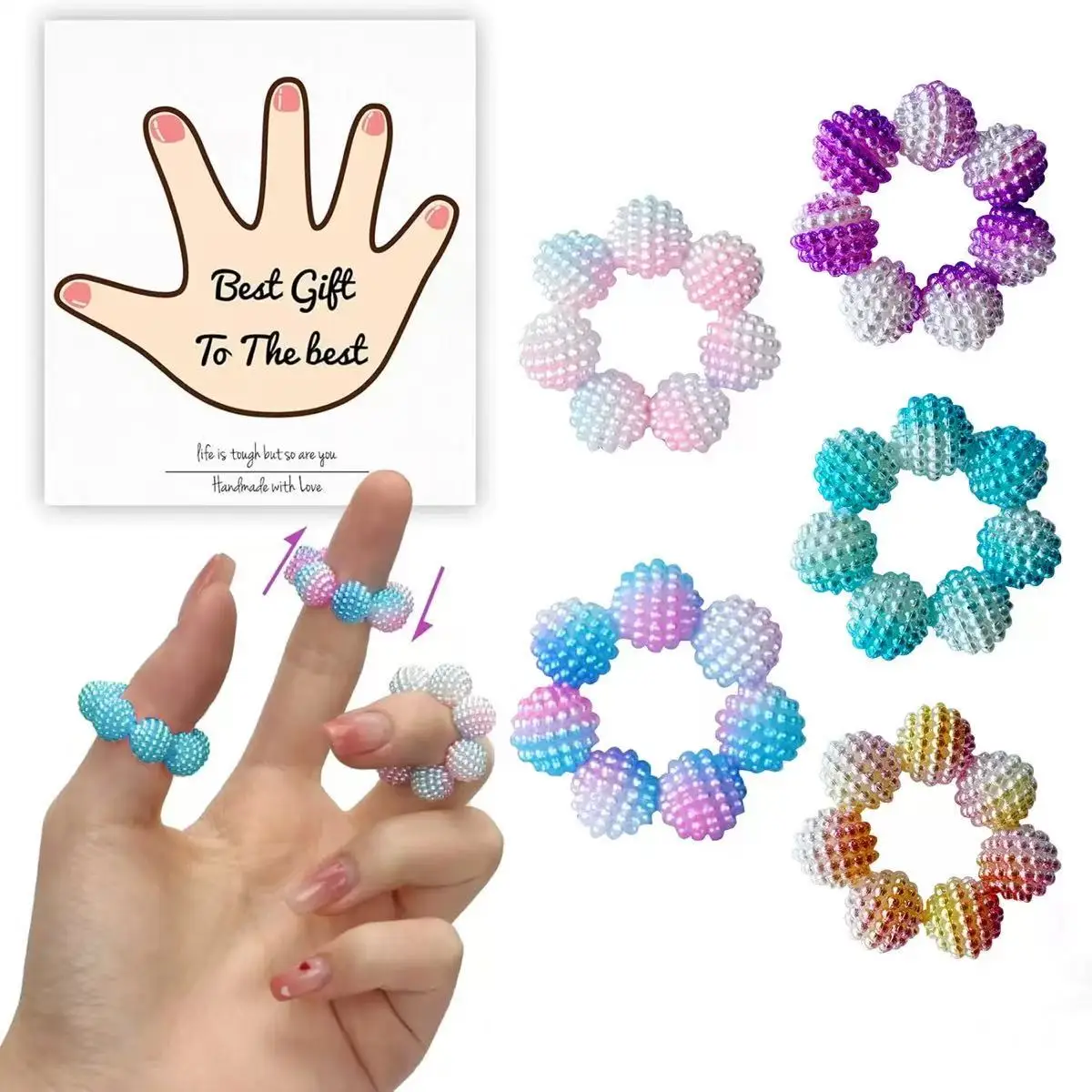 5pcs/set Sensory Spiky Bead Fidget Rings - Adjustable Relax Anxiety Calming Colored Fidget with Spiky Beads, for Finger Massager