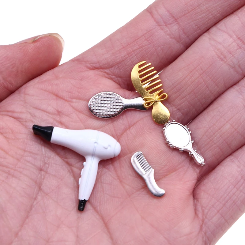 1Set 1:12 Dollhouse Miniature Simulation Hair Comb Mirror Hair Dryer Home Model Decor Toy Doll House Accessories