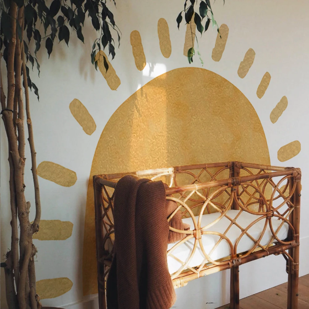 Boho Sun Fabric Wallpaper Kids Wall Stickers Nursery Self-Adhesive Kindergarten Children Baby's Room Bedroom Home Decor