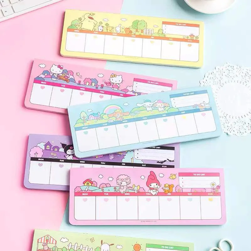 Kawaii Hello Kitty Weekly Plan Notepad Stationery Sanrio Note Book Melody Week Plan Kuromi Cinnamoroll Pochacco Notebook Limited