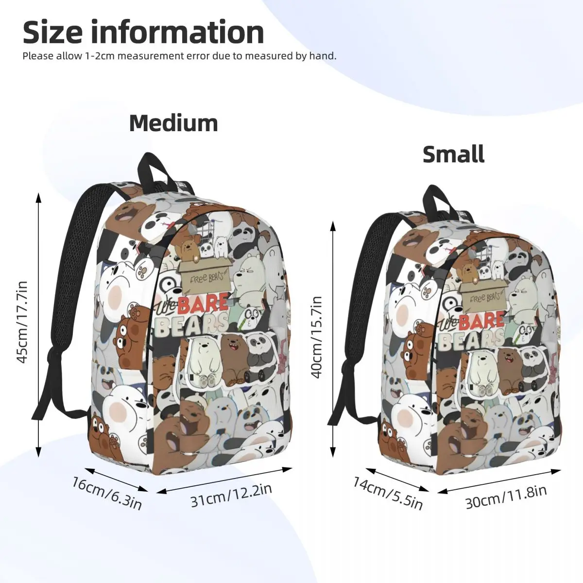 We Bare Bears Kawaii Cartoon Casual Backpack with Pocket Business Grizzly Panda Ice Bear Daypack Laptop Computer Canvas Bags