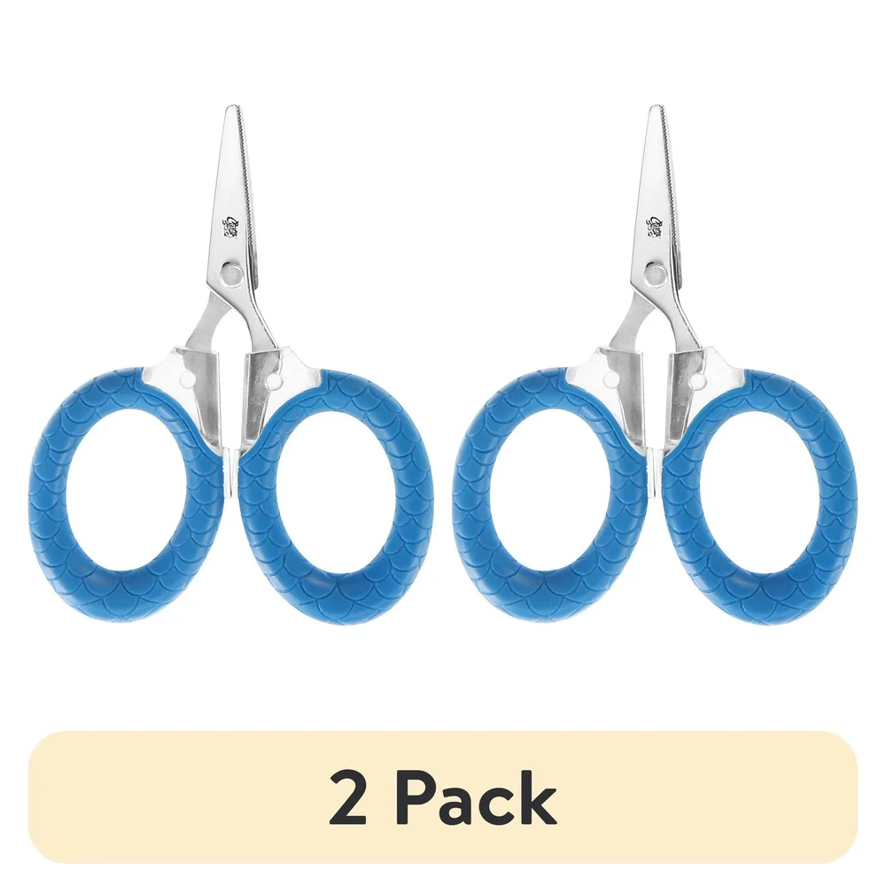 Confezione da 2 micro forbici da pesca, lame incollate in titanio, bordo seghettato, impugnatura antiscivolo, durevole, resistente alla corrosione, uso esterno