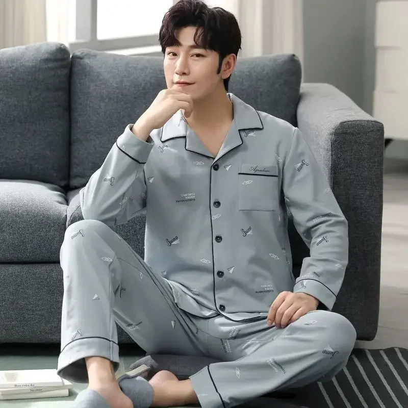 New Men\'s 2-Piece Pajamas Homewear Men\'s Spring And Autumn  Large Size Thin Section Of Autumn And Winter Leisure Homewear