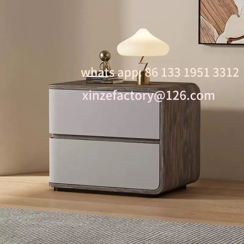 

Customizable leather cream wind solid wood small bedroom walnut pattern bedside floor cabinet free installation