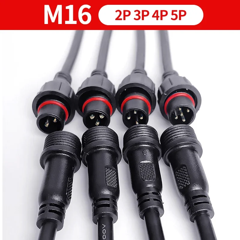 

5/20Pcs M16 Waterproof 2 3 4 5 Pin IP65 Cable Wire Plug for LED Strips Male and Female Jack 22mm nut Connector 20CM OD 6mm