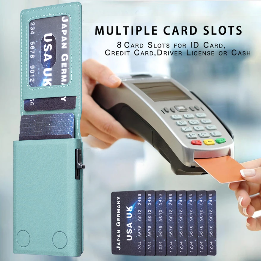 حامل بطاقات محفظة من جلد البولي يوريثان بسحاب مغناطيسي للأعمال الفاخرة للرجال والنساء غطاء مسند بقصة ضيقة مقاوم للصدمات #4