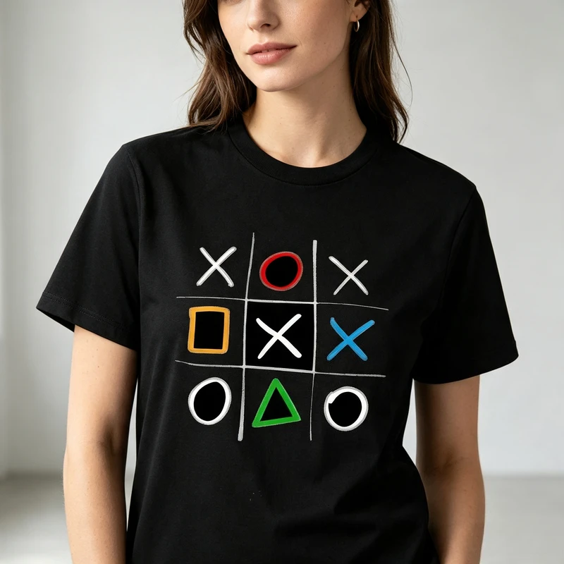 Tic Tac Toe Game Symbol Graphic T Shirt Classic X O Triangle Square Circle Print Pure Cotton Short Sleeve Unisex Casual Tee