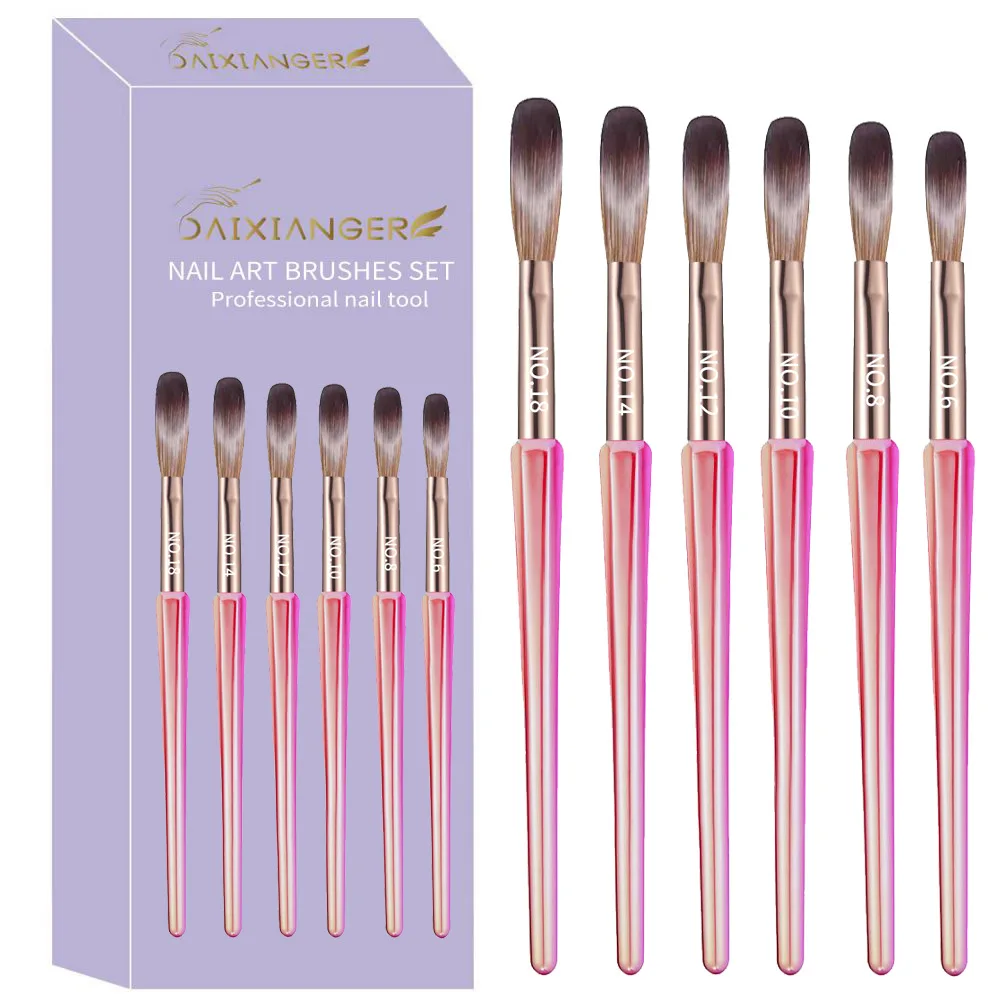 6PCS Nail Art Brushes Set - 6/8/12/14/16 Oval Shaped Acrylic Powder Nail Design Tools for Professional Manicure DIY