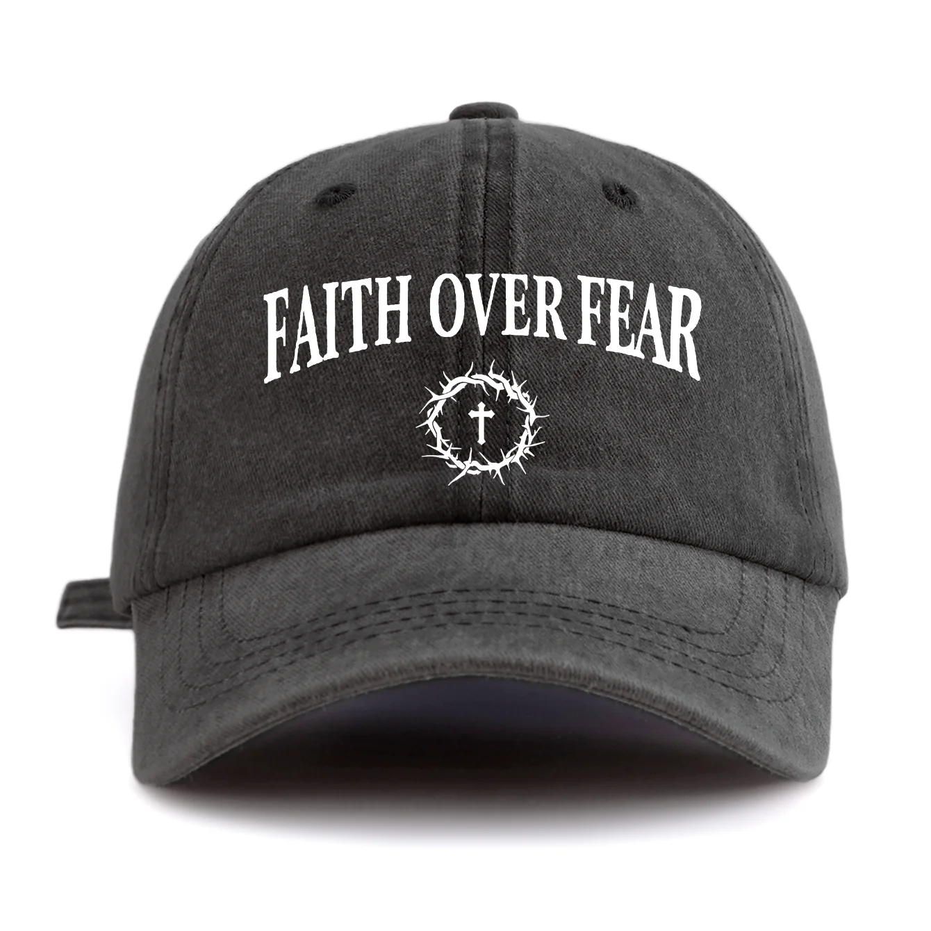 1 Stück FAITH OVER FEAR Print Washed Baseball Cap für Erwachsene, minimalistischer Retro-Stil, lässig, weich, verstellbar, Papa-Mütze, perfekt als Geschenk