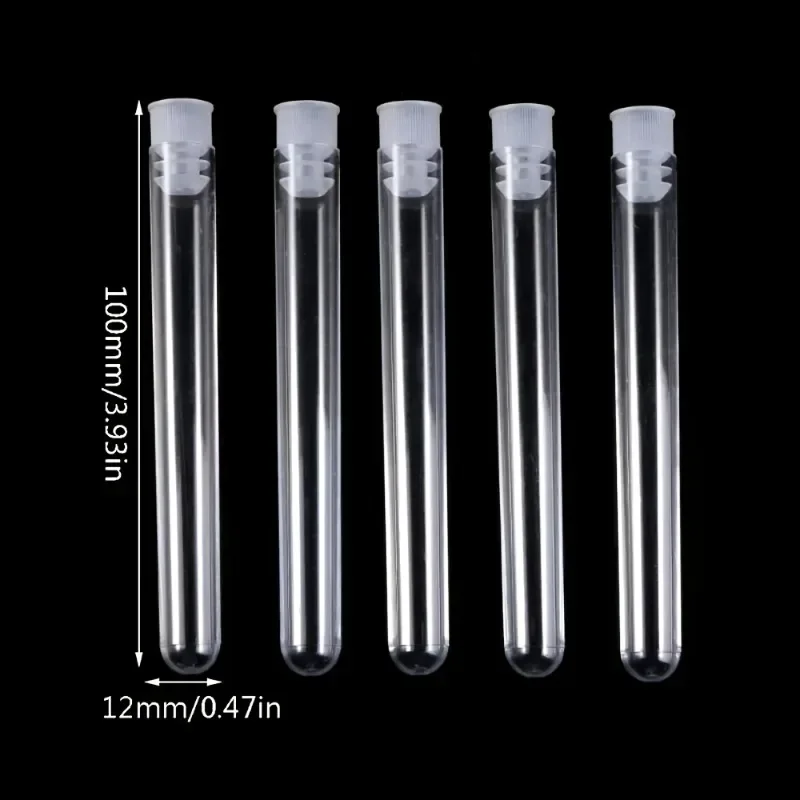 100pcs 12X100Mm 8Ml Clear Plastic Test Tubes with Stopper and 4pcs Funnel Set for Plant Bead Party Shots Gifts Crafts Supplies
