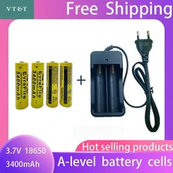 2024 New Battery High Quality 3400mAh 3.7V 18650 Li-ion Batteries Rechargeable Battery for Flashlight Torch Fan Toy Car+Charger