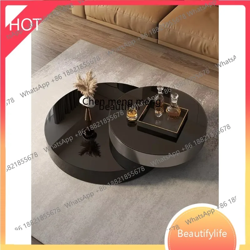 

new styleCoffee Table Light Luxury Modern Rotating Size round Simple Black Glass Living Room Home Italian Minimalistss 1001