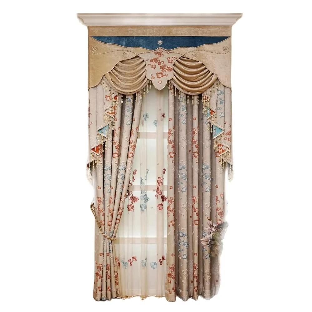 

American top luxury villa 3D embossed jacquard curtains for living room high quality classic decorative curtains for bedroom