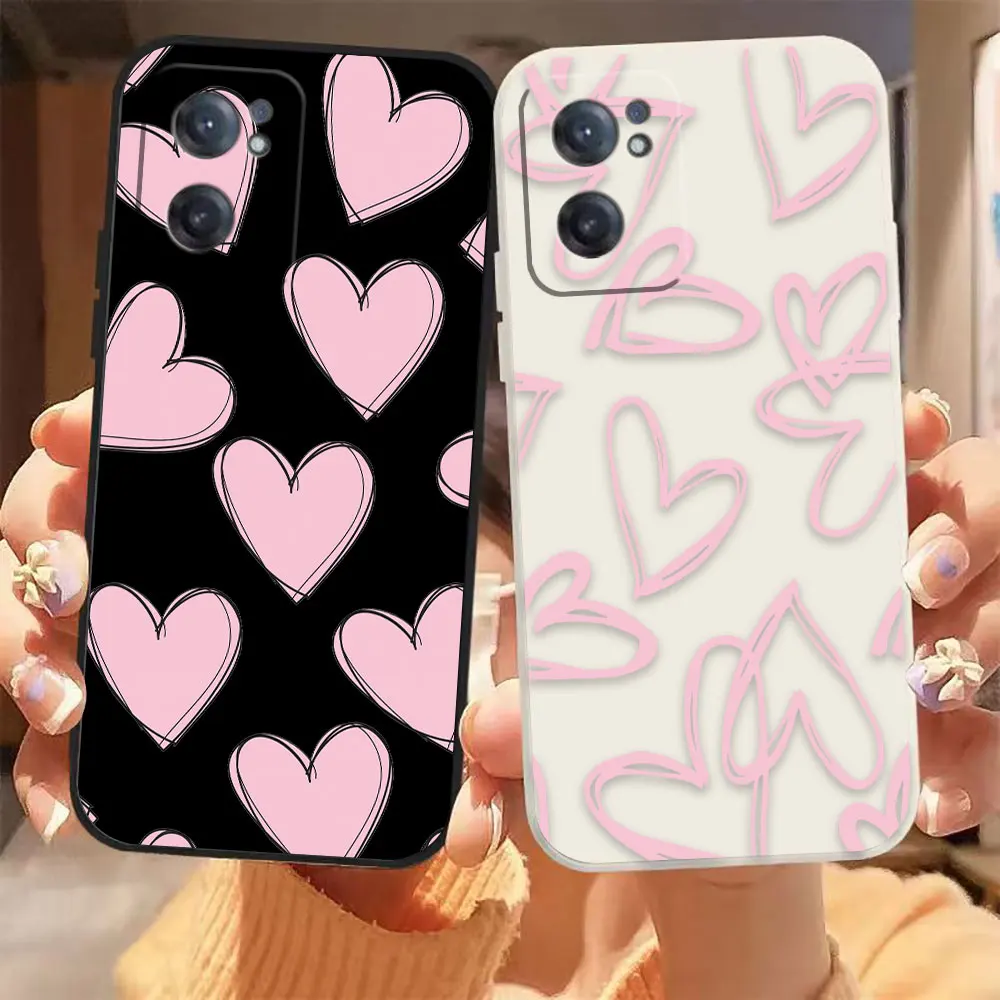 Fashion Pink Love Heart Phone Case For Oneplus 9 9R 8 8T 7 7T ACE 2V NORD CE 2 3 Lite 5G Pro Colour Liquid Case Funda Shell