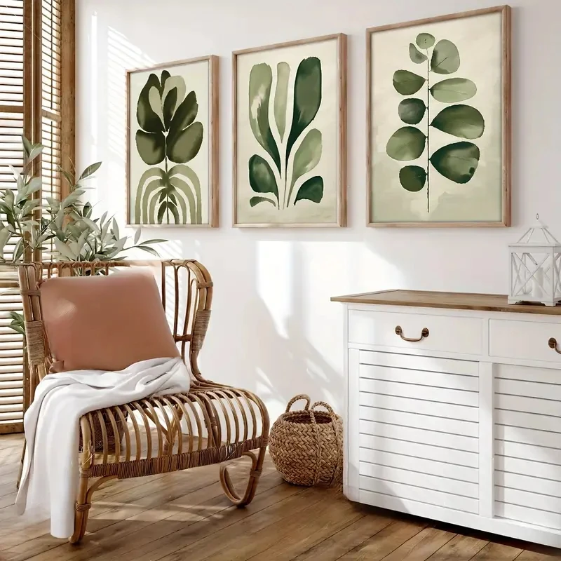 

3pcs/Set Bohemian-style Scandinavian Decoration Green Ink Watercolor Plant Prints Modern Living Room Bedroom Home Decor Murals