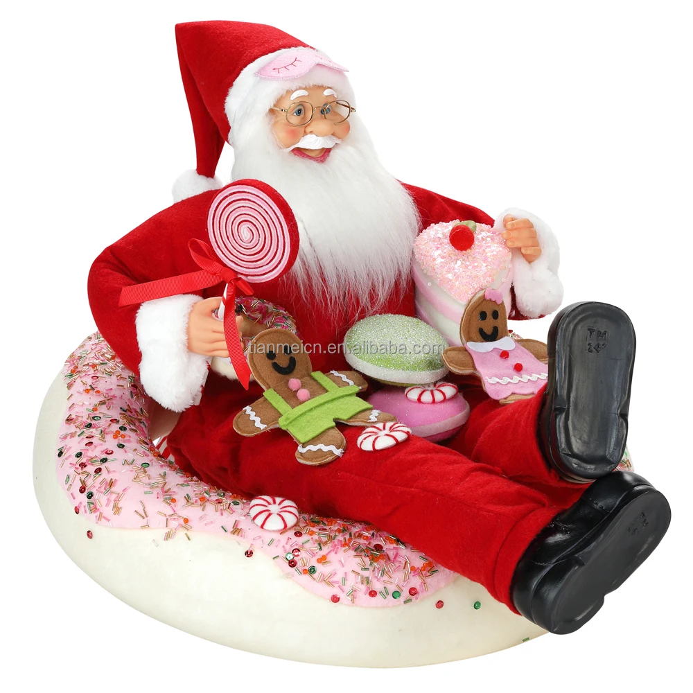60cm Red Fabric Santa Claus Sitting Doughnut Christmas Holiday Collectible Traditional Figurine Decoration