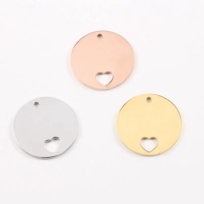 

20piece/lot 20mm Round Mirror Polished Stainless Steel Hollow Heart Stamping Blanks Tags DIY Charm Pendant Jewelry Accessories