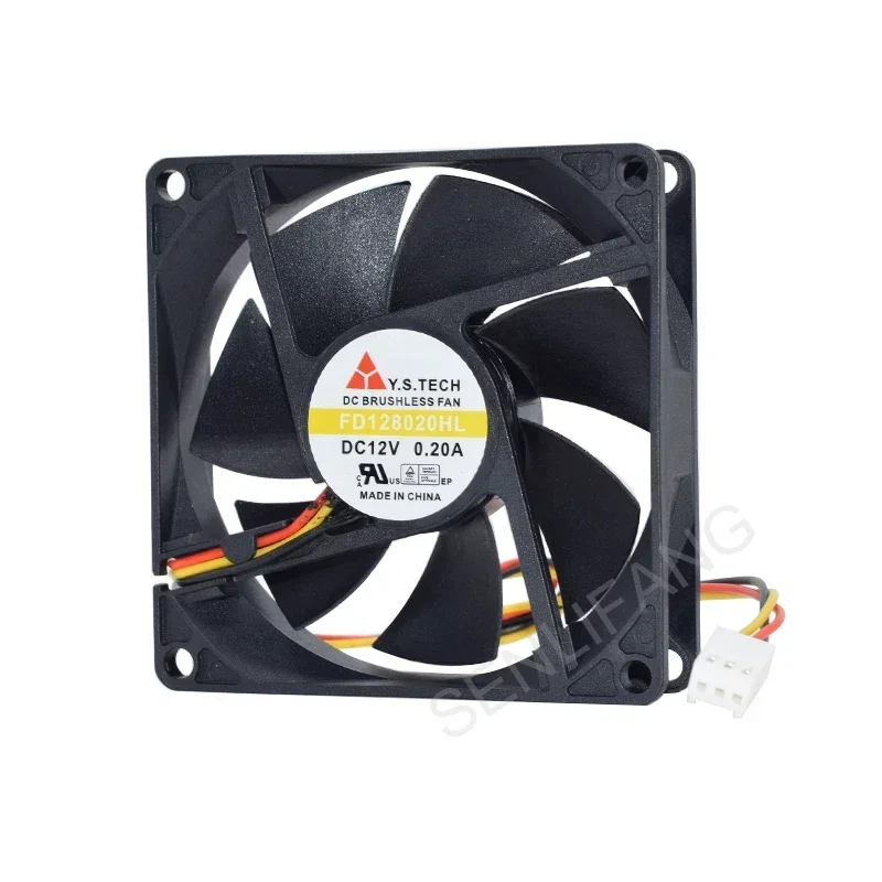 FD128020HL 80*80*20MM For Y.S.TECH DC12V 0.20A 3Pin 8CM Square Cooling Fan