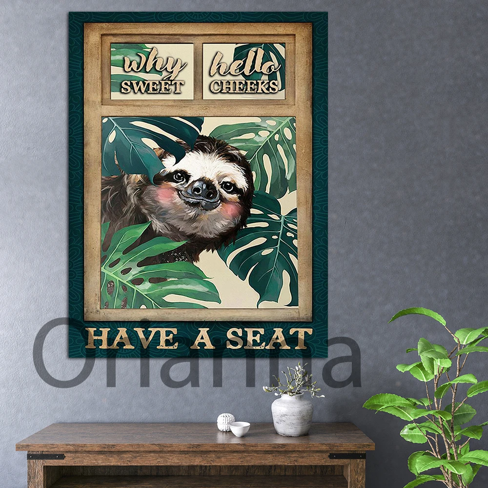 Bathroom Poster Sloth Why Hello Sweet Cheeks Have A Seat Funny Hd Wall Art Canvas Painting Print Modular Pictures Bathroom Decor