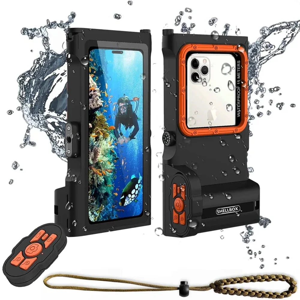 15M Bluetooth Diving Waterproof Case Housing Photo Video Taking Underwater Cover Case for iPhone Samsung Huawei Xiaomi Oneplus