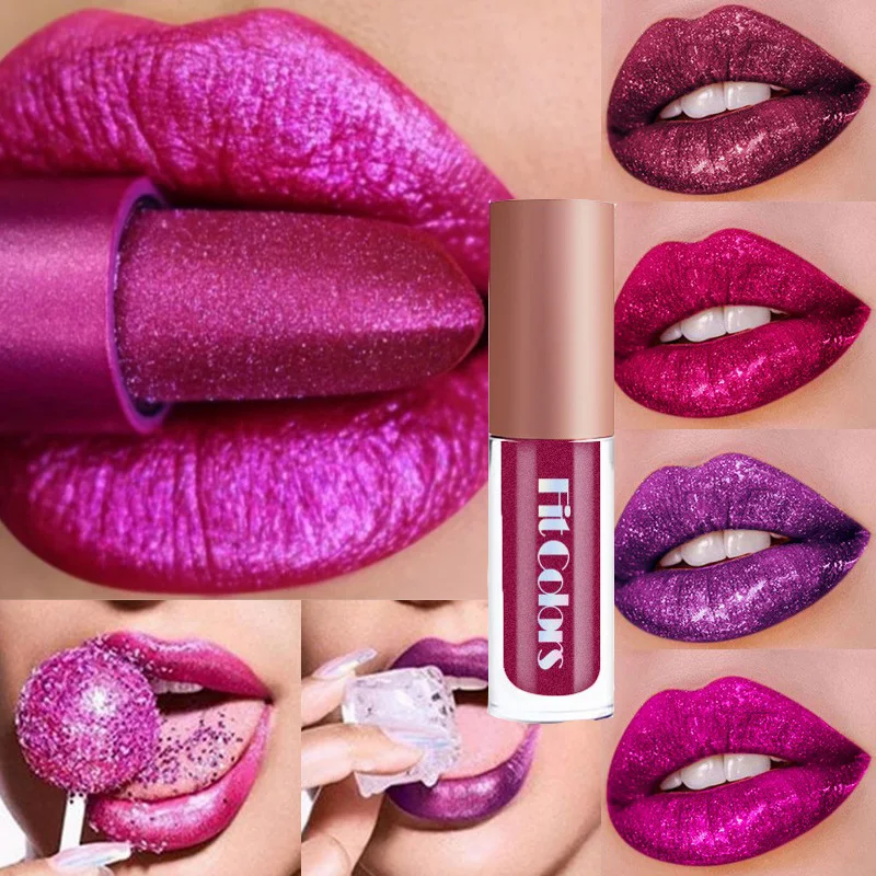 4 Stks/set Metallic No-Stick Cup Lipgloss Parelwitte Diamant Fijne Glitter Matte Hydraterende Waterdichte Lip Glazuur Vloeibare Lippenstift Kit