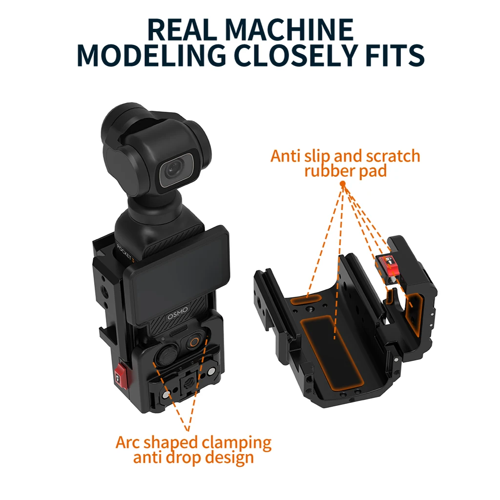 Metall-Taschenkamera-Erweiterungsgehäuse-Adapter, Schutzrahmen mit Schnellverschluss-Kaltplattenhalterung für DJI OSMO POCKET 4 Kamera-Gimbal-Halterung – Detail 7