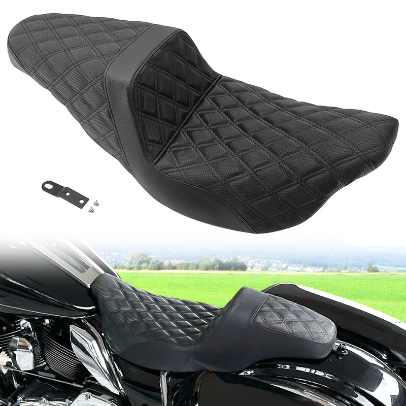 Motorcycle Black Front Rear Two-Up Seat Extended Seat For Harley Touring Road King FLTRXS Electra Glide CVO 2008-2023 2022
