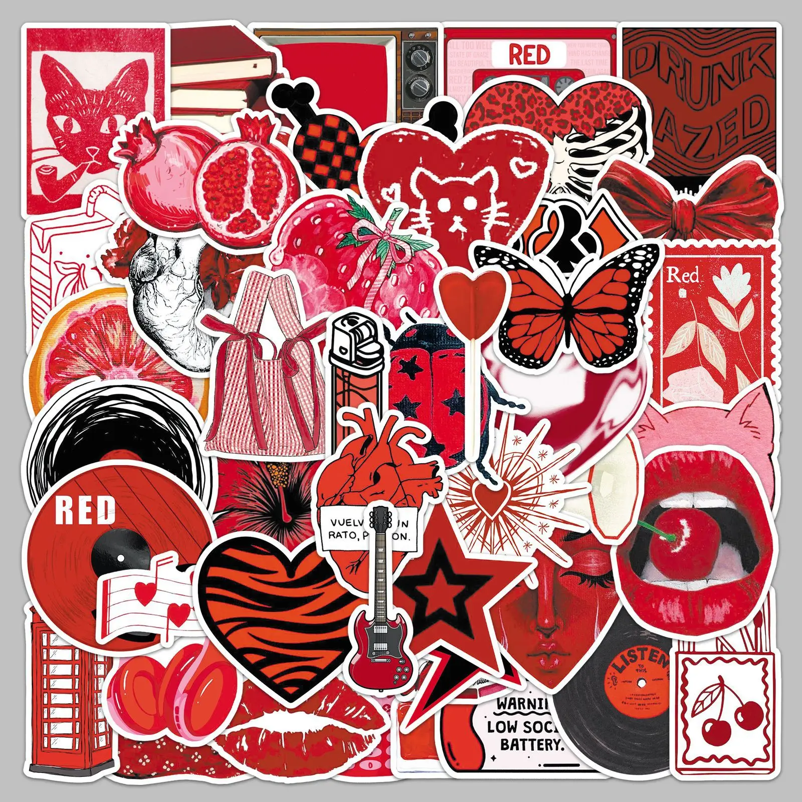 

50PCS Cartoon Y2K Red Graffiti Sticker Trend INS Style Decorative Stationery Water Cup Notebook Skateboard Kids Gift Sticker