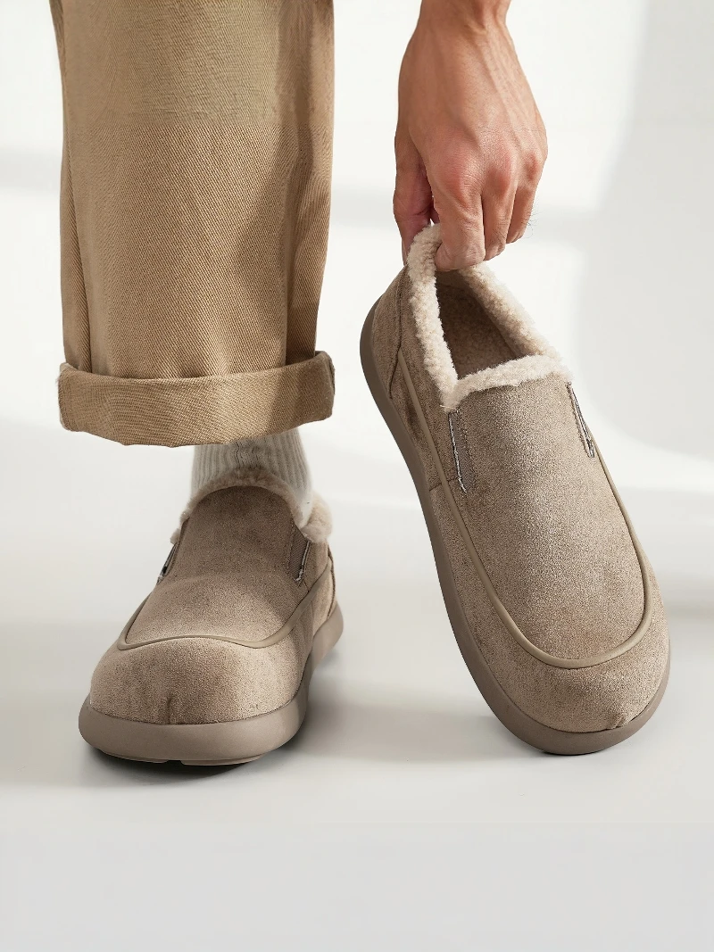 

Men's Winter Snow Boots Anti-Slip Casual Soft Bottom Loafers Fur Leather Integrated Cold Proof Warmth Birkenshoes Cotton Shoes
