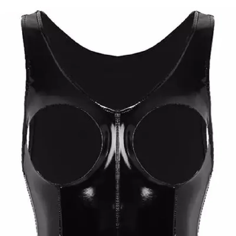 Mulheres couro do plutônio catsuit zip aberto virilha bodysuit oco-para fora lingerie sexy cosplay pvc brilhante couro virilha aberto-corte diversão collants