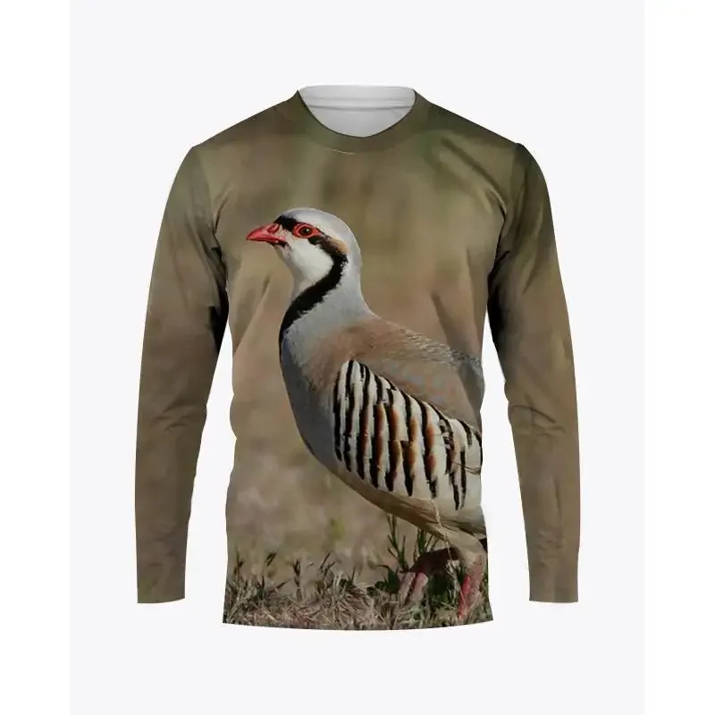 Camouflage Hunting Animals Quail3D Print Summer Men's O-Neck T-shirt Casual Long Sleeve Oversized Pullover Fashion Men Clothing