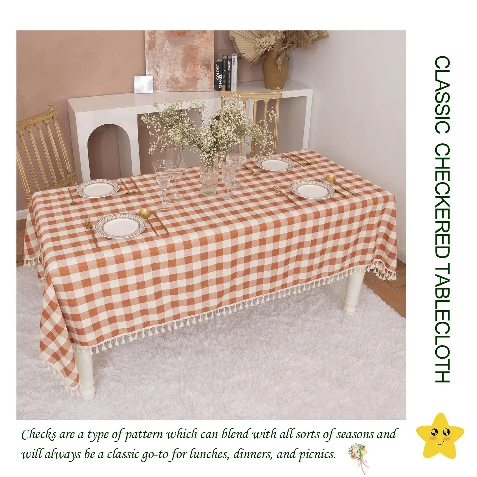 ريفي منقوشة الشكر مفرش المائدة-البلد الجاموس تحقق مفرش طاولة القطن لربيع الخريف مزرعة المطبخ مطعم ديكور #5