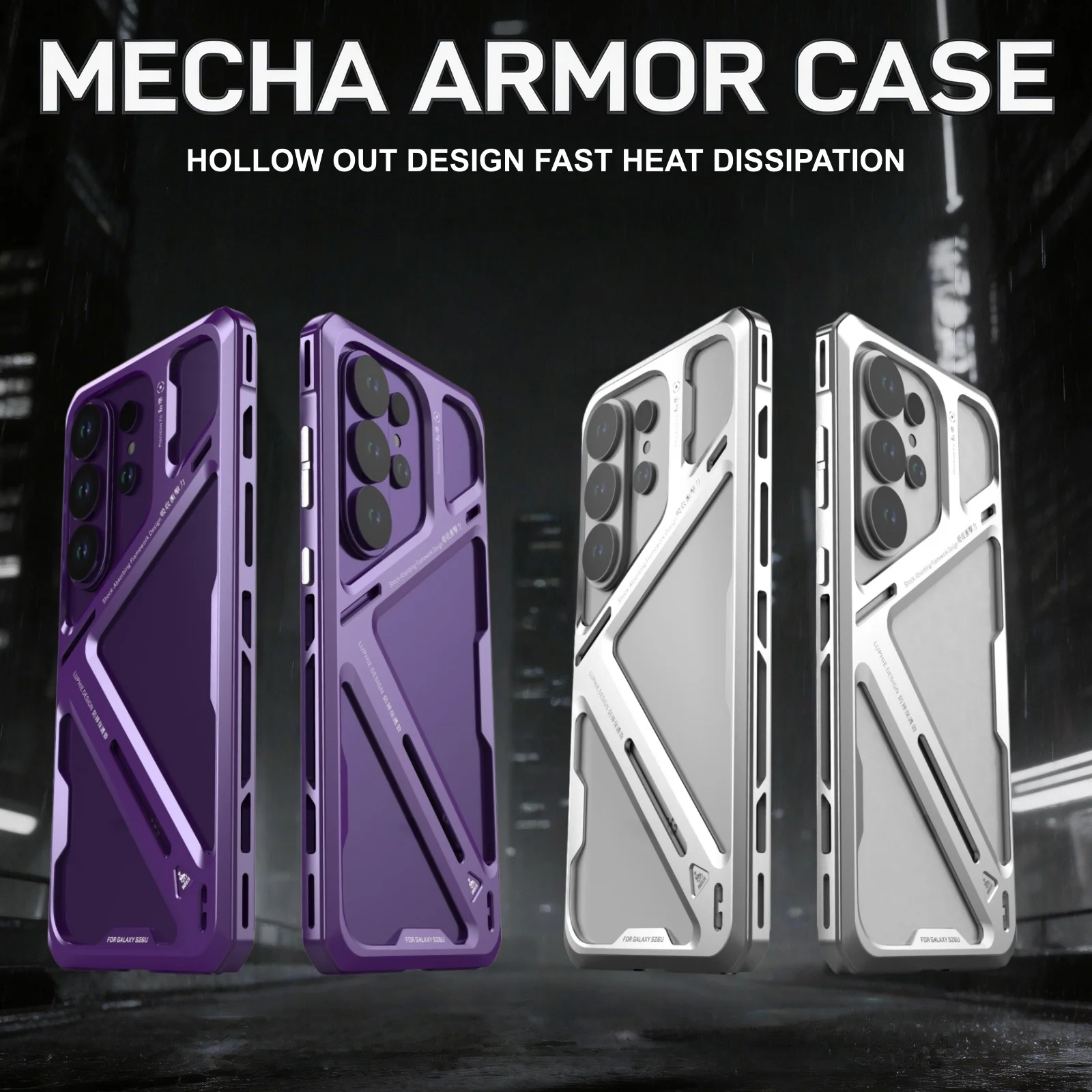 

Aluminum Armor Metal Bumper Phone Case For Samsung S26,S25 Ultra,hollow-out design for heat dissipation,Protective Back Cover