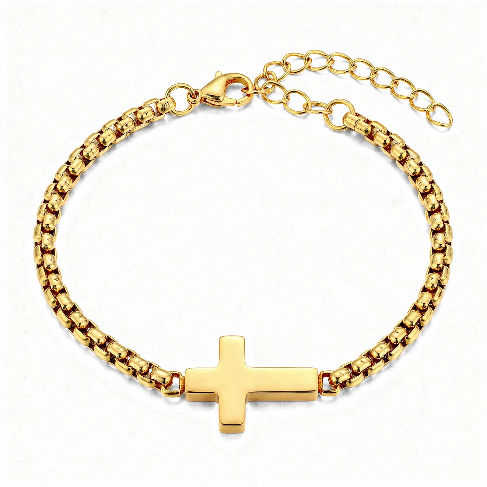 WG 1pc Stylish Stainless Steel Cross Square Jewel Chain Bracelet Punk Hip Hop Style Men's and Women's Jewelry
