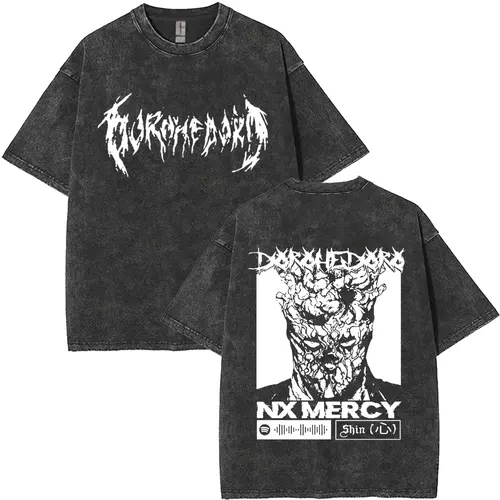 Camiseta Vintage lavada de Anime Dorohedoro Kaiman para hombre, camiseta gótica de Manga Rock, camiseta de manga corta de gran tamaño de Hip Hop para hombre, ropa de calle