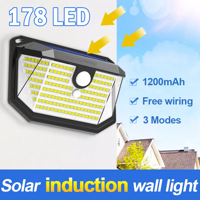 178 LED Solar Wand Licht Motion Sensor Solar Starke Power Lampe Wasserdichte Solar Licht 3 Modi Outdoor Flutlicht Für garten Hof