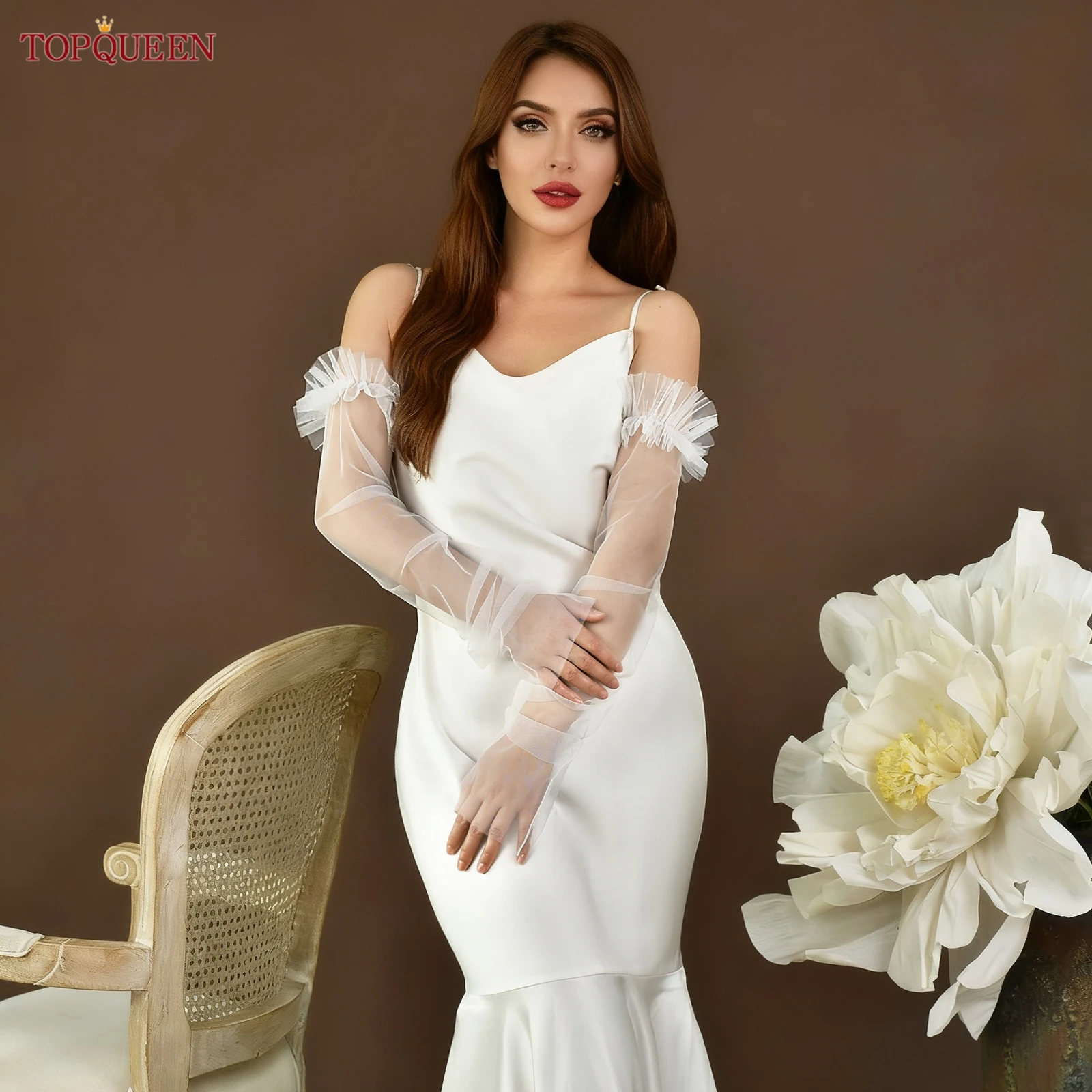 

TOPQUEEN Элегантные свадебные перчатки Gaul 1 пара свадебных перчаток длиной до локтя, персонализированные свадебные аксессуары в стиле морщин Mm07