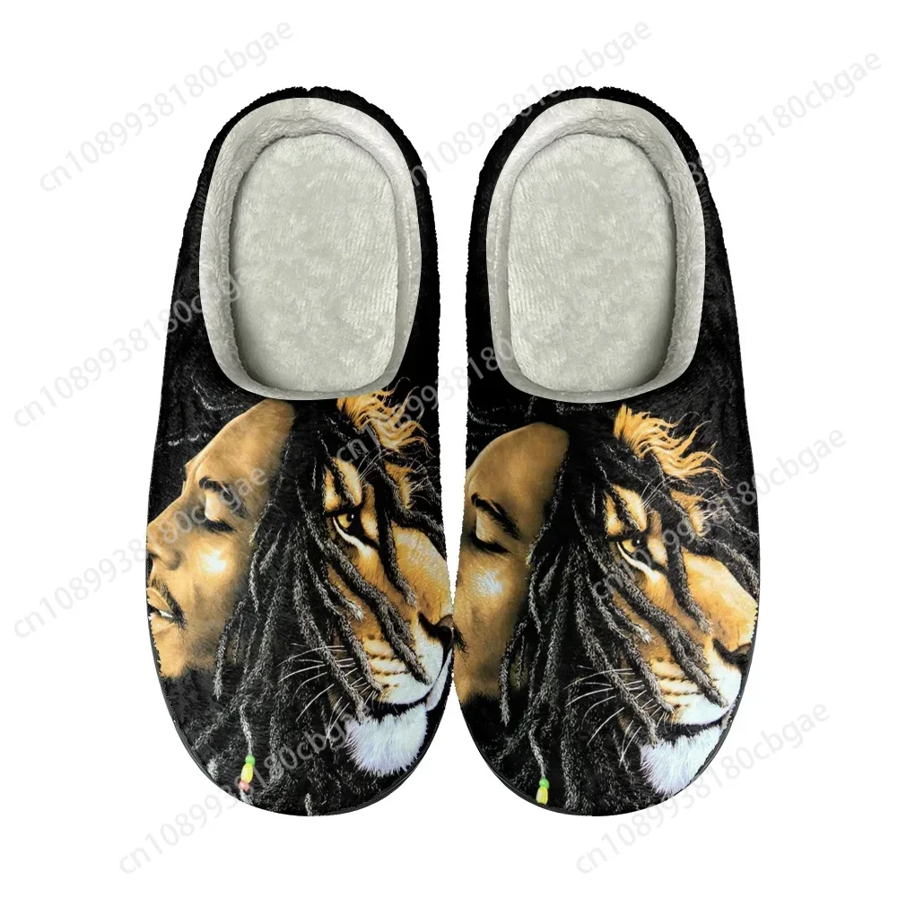 

Bob Marley Reggae Rasta Singer Home Cotton Custom Slippers Mens Womens Sandals Plush Casual Keep Warm Shoes Thermal Slipper