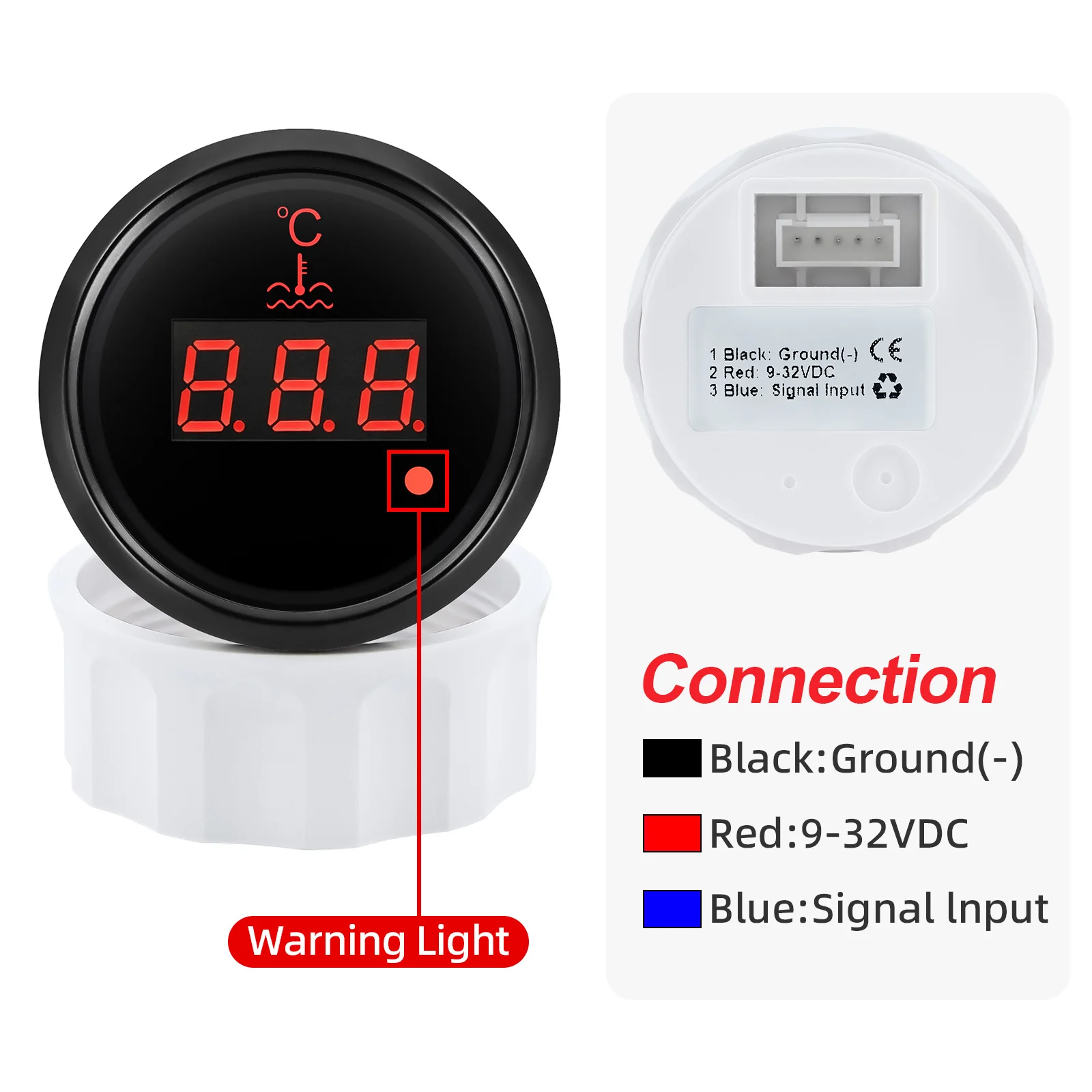 Red Backlight 0-120℃ Digital 52mm Water Temperature Gauge with Sensor Flash Alarm Water Temp Meter for Car Marine Boat 12V24V