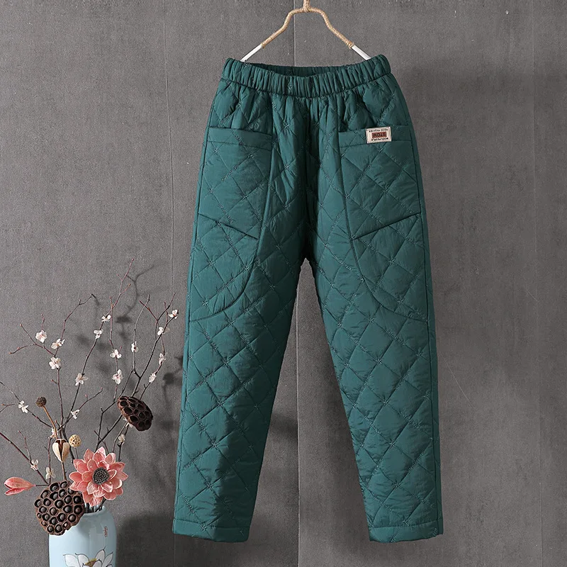 Hot Women Winter Pants Cotton Padded Thick Warm Trousers Waterproof Ski Pants Casual Elastic High Waisted Quilted Snow Pant