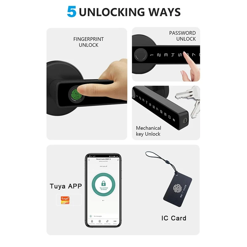 Tuya Smartlife APP Smart Fingerprint Password RFID IC Card Single Latch Lock Dead Bolt For Indoor Home Door