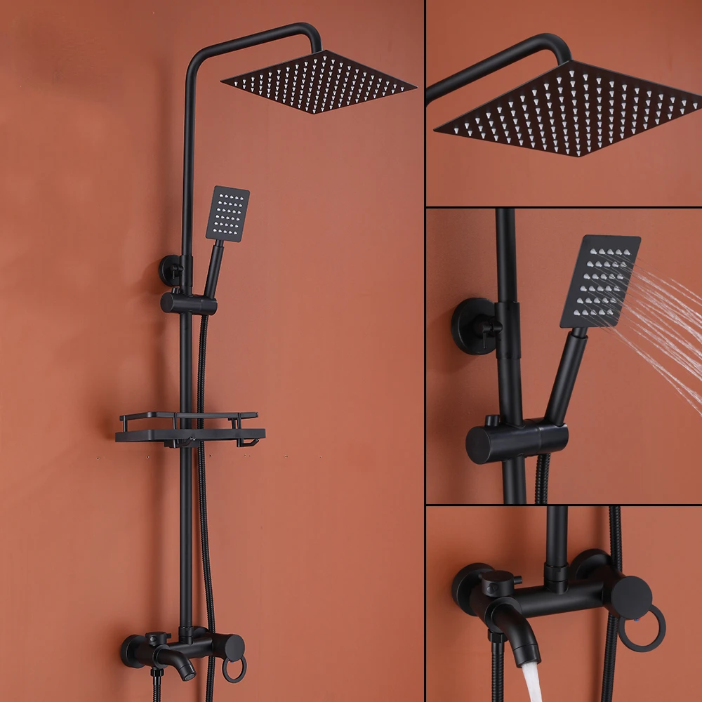 

Matte Black Shower Faucet Set Rain High Quality Bath Faucet Extendable Bathroom Shower Tap All Metal