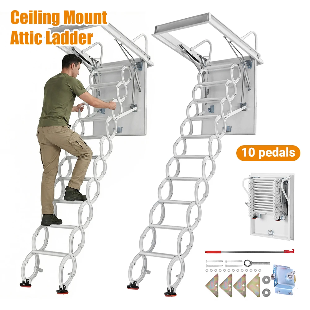 

Выдвижная чердачная лестница-стремянка для потолка, усиленная, грузоподъемность 660 фунтов, для подвала