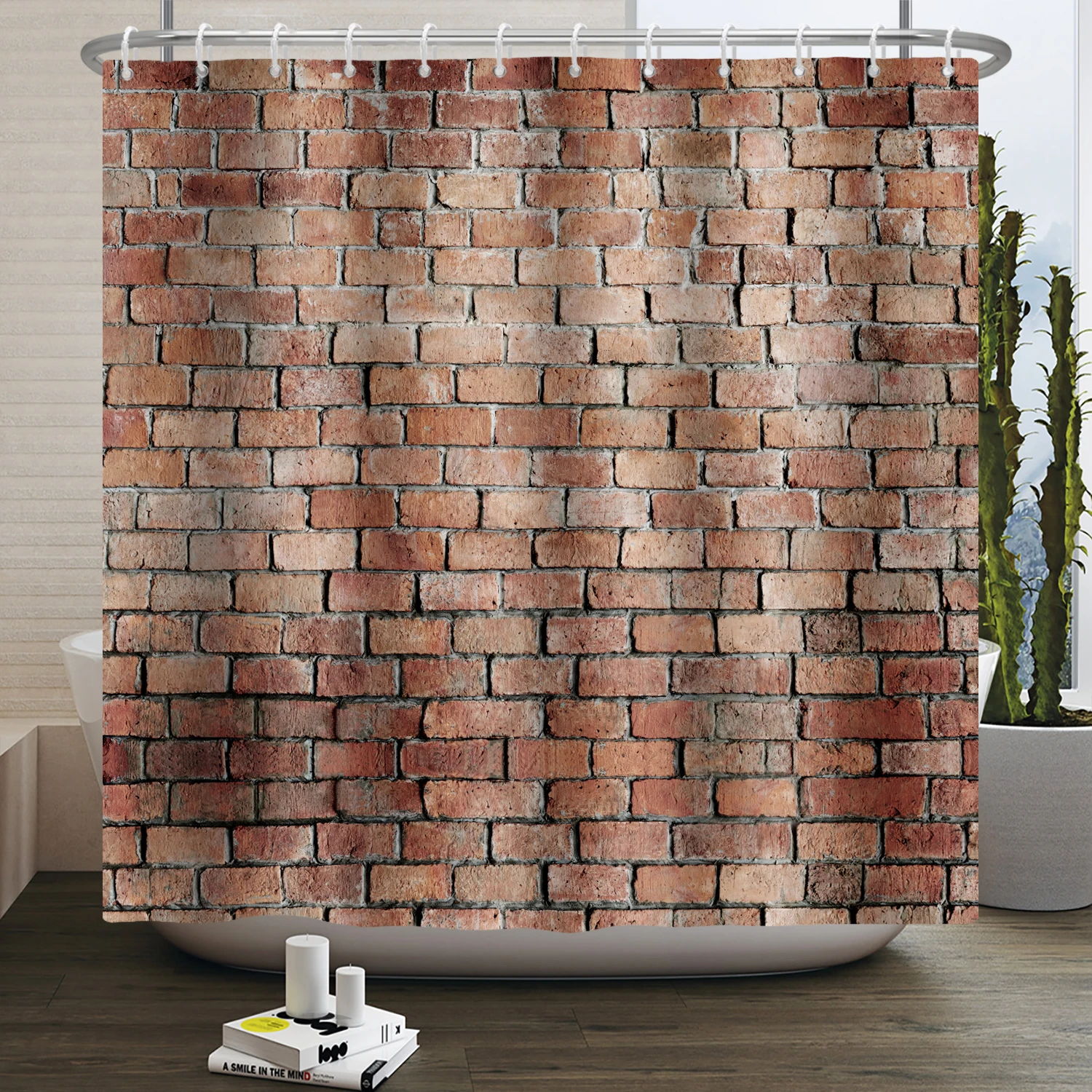 Vintage Red Brown Brick Shower Curtain Retro Stone Brick Rocks Waterproof Shower Curtain for Bathroom Bathtub Curtain Home Decor