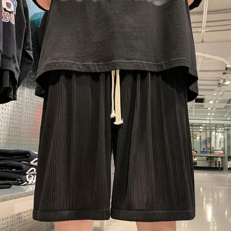 

Широкие мешковатые мужские короткие брюки с карманами на шнурке, свободные шорты для мужчин, новинка эластичного льда Y2k, летняя винтажная новинка