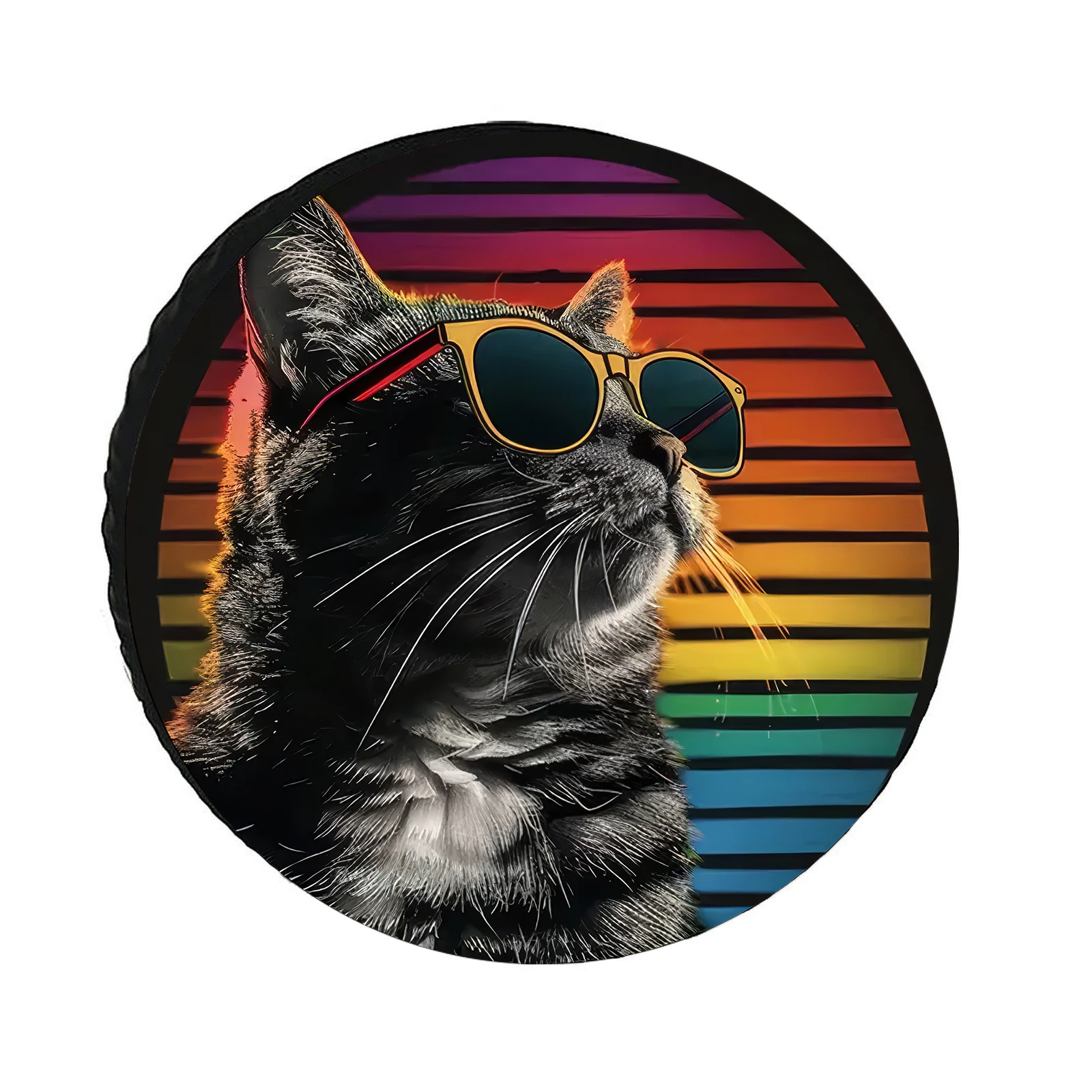 

Ретро закатный кот с солнцезащитными очками, чехол для запасного колеса, прочный полиэстер, защита колеса автомобиля