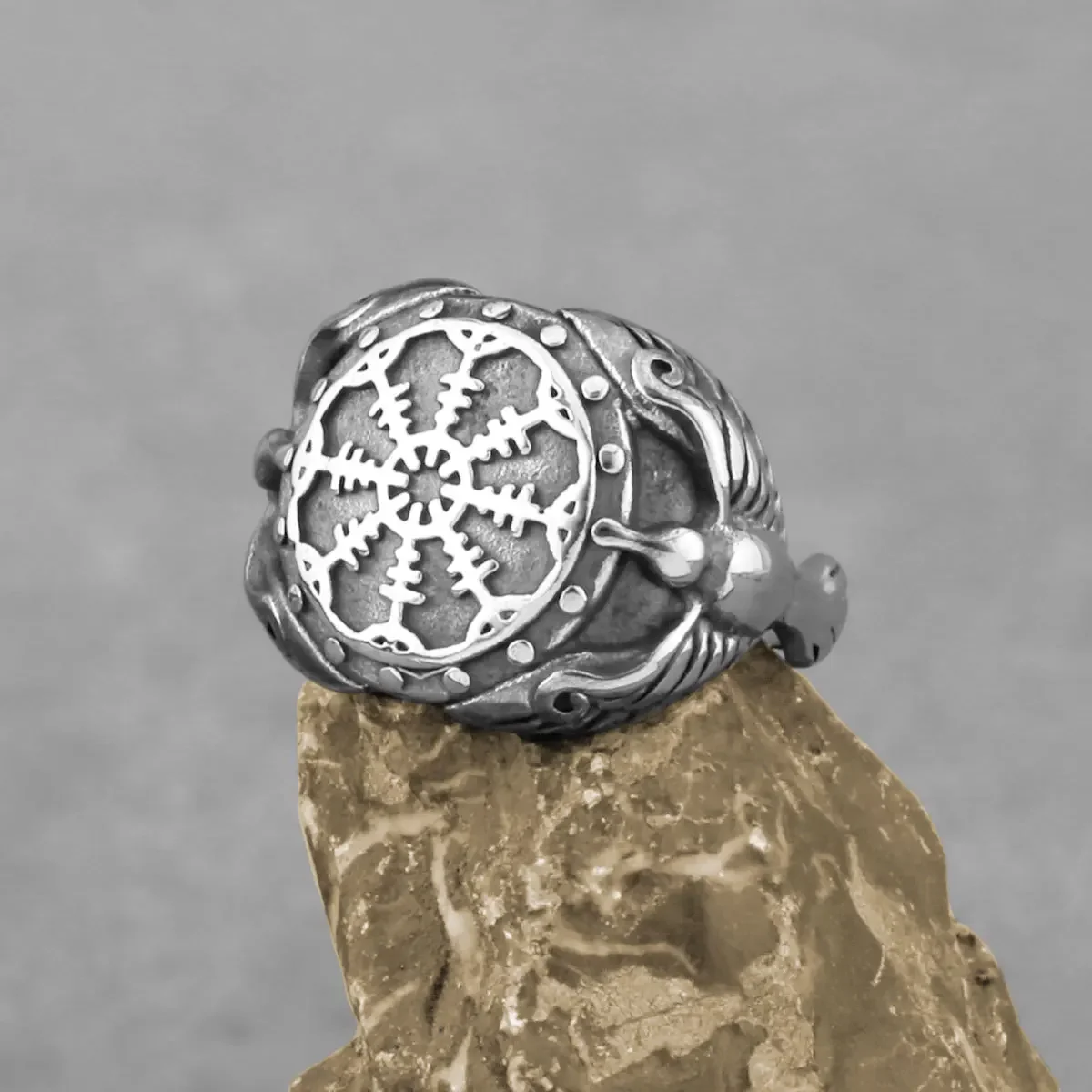 European and American Men's Compass Rune Fashion Viking Odin Crow Stainless Steel Rings Size 7-13