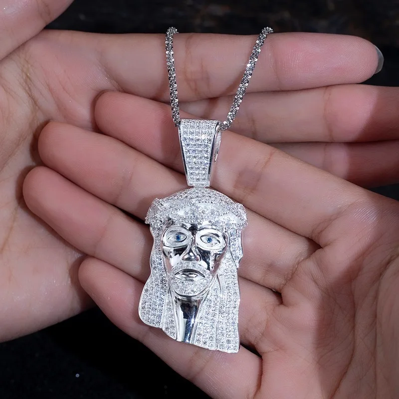 Hip Hop Jewelry 925 Sliver Iced JESUS Pendant Moissanite Cubic Zirconia Cuban Chain pendant